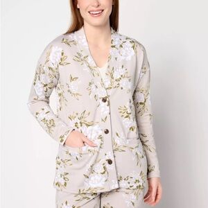Cuddl Duds Tan Floral Lightweight Comfort Cardigan- size M